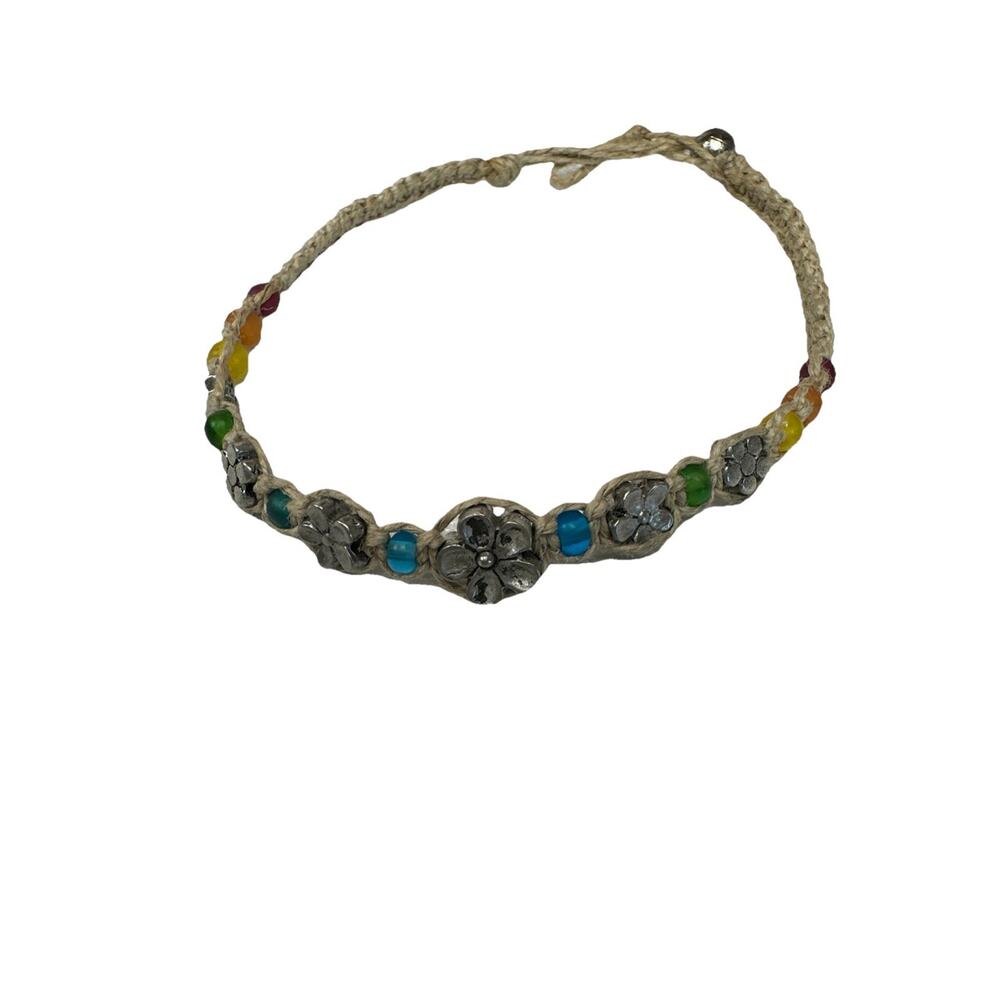 Hemp Bracelet Rainbow Floral Beach Core Vacation Handmade Fashion Jewelry 9"